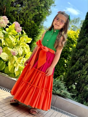 Детска рокля "VAYA" /green, cyclamen & orange/  1