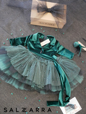 Детска луксозна рокля  „GREEN ROSE“ 1