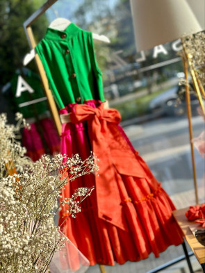 Детска рокля "VAYA" /green, cyclamen & orange/ 1