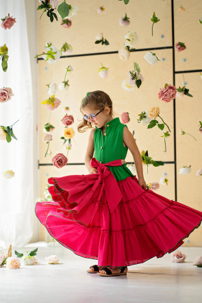 Детска рокля "VAYA" /green & cyclamen/ 1